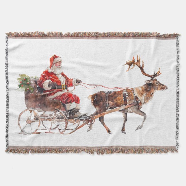 Vintage santa claus in the snow throw blanket (Front)