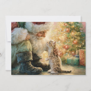Vintage Santa Claus Kitten Christmas  Holiday Card