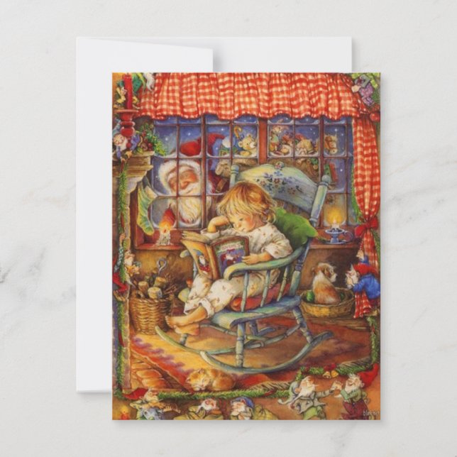Vintage Santa Claus Looking In Holiday Card (Front)