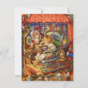 Vintage Santa Claus Looking In Holiday Card