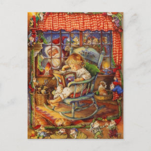 Vintage Santa Claus Looking In Holiday Postcard