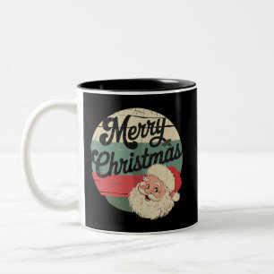 Vintage Santa Claus Merry Christmas Face Old  Two-Tone Coffee Mug