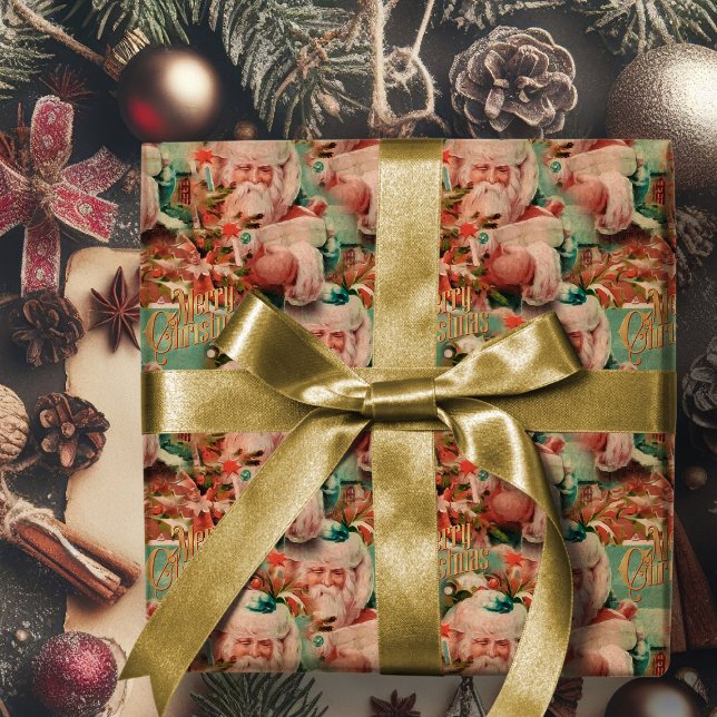 Vintage Santa Claus Merry Christmas Wrapping Paper (vintage Santa Claus merry Chistmas gift wrap. Retro Christmas wrapping paper)