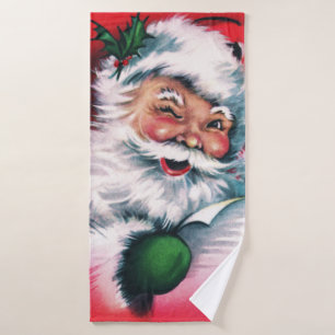 Vintage Santa Claus,Merry Xmas, happy Santa Claus, Bath Towel