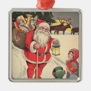 Vintage Santa Claus Metal Tree Decoration