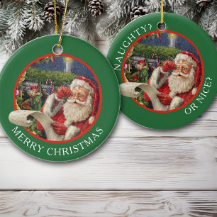 Vintage Santa Claus Naughty or Nice Ceramic Tree Decoration