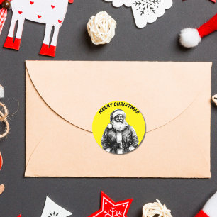 Vintage Santa Claus Neon Yellow Classic Round Sticker