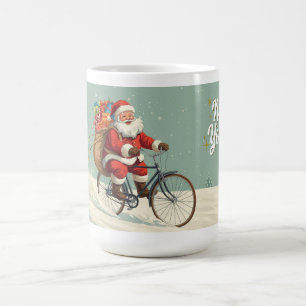 Vintage Santa Claus on Bicycle Christmas Mug