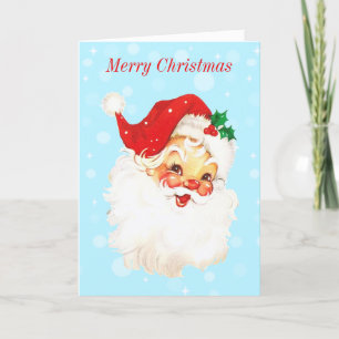 Vintage Santa Claus on Light Blue Christmas Card