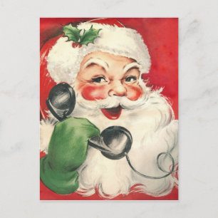 Vintage Santa Claus On The Telephone Holiday Postcard