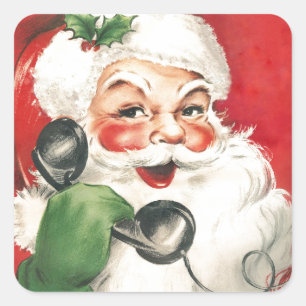 Vintage Santa Claus On The Telephone Square Sticker