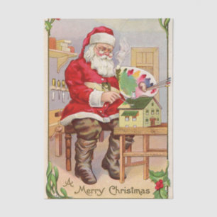 Vintage Santa Claus Painting a Toy House Tissue Paper