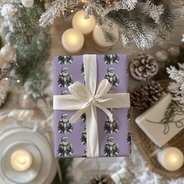 Vintage Santa Claus Pale Purple Wrapping Paper (Creator Uploaded)