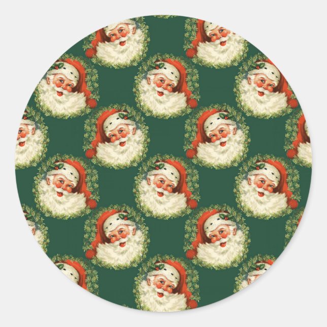 Vintage Santa Claus Pattern Christmas Classic Round Sticker (Front)