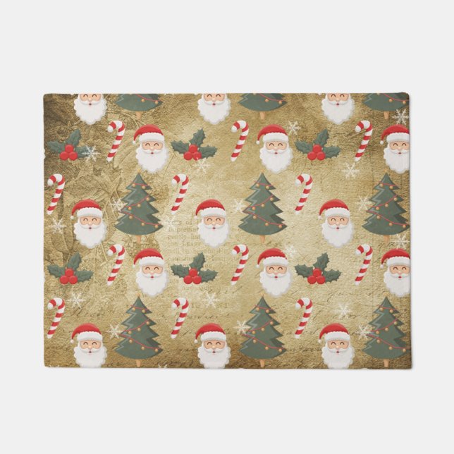 Vintage Santa Claus Pattern Doormat (Front)