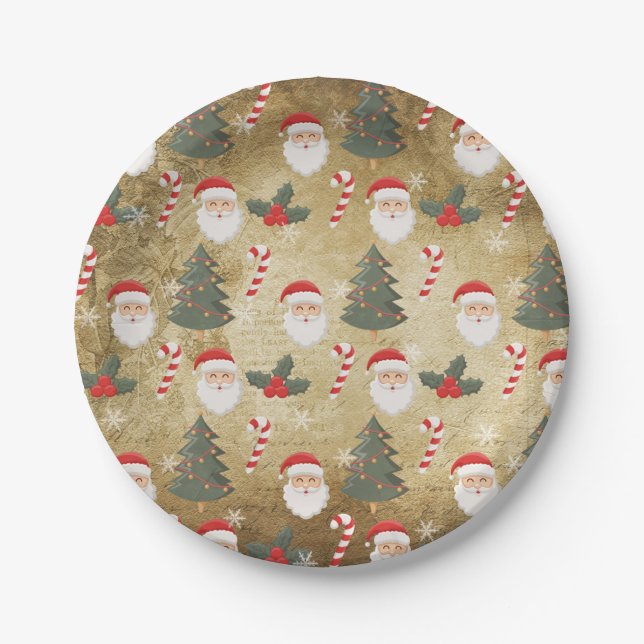 Vintage Santa Claus Pattern Paper Plate (Front)