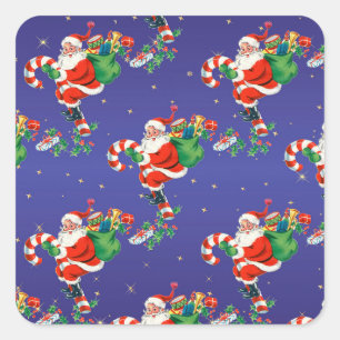 Vintage Santa Claus Pattern Retro Christmas Square Sticker