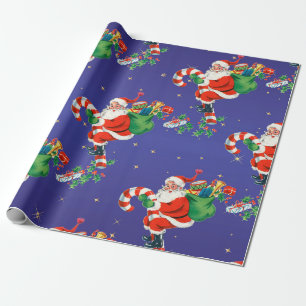 Vintage Santa Claus Pattern Retro Christmas Wrapping Paper