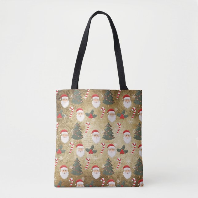 Vintage Santa Claus Pattern Tote Bag (Front)