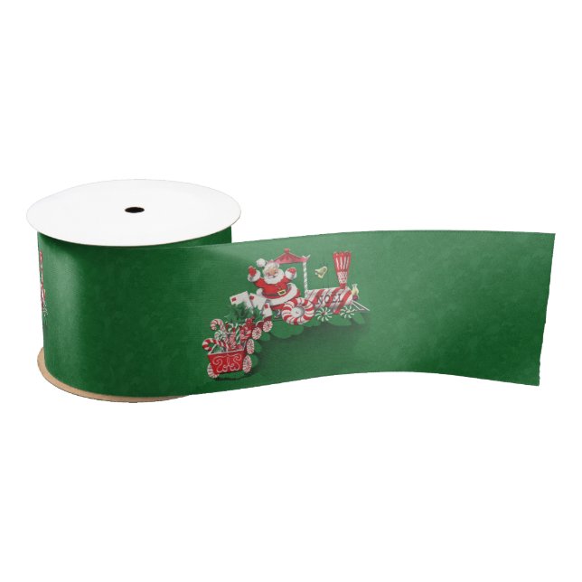 Vintage Santa Claus Peppermint Candy Train Satin Ribbon (Spool)
