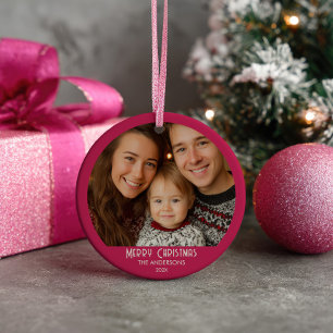 Vintage Santa Claus Pink Christmas Family Photo  Ceramic Tree Decoration