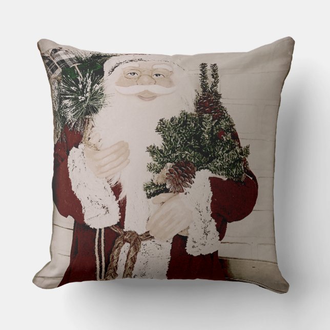 Vintage Santa Claus Portrait Christmas Holiday Cushion (Front)