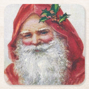 Vintage Santa Claus Portrait Christmas Square Paper Coaster