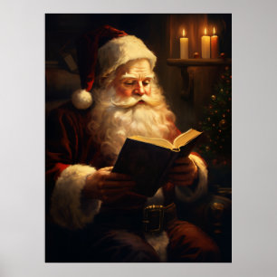 Vintage Santa Claus Reading Poster