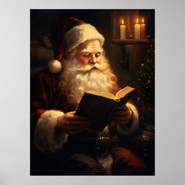 Vintage Santa Claus Reading Poster (Front)