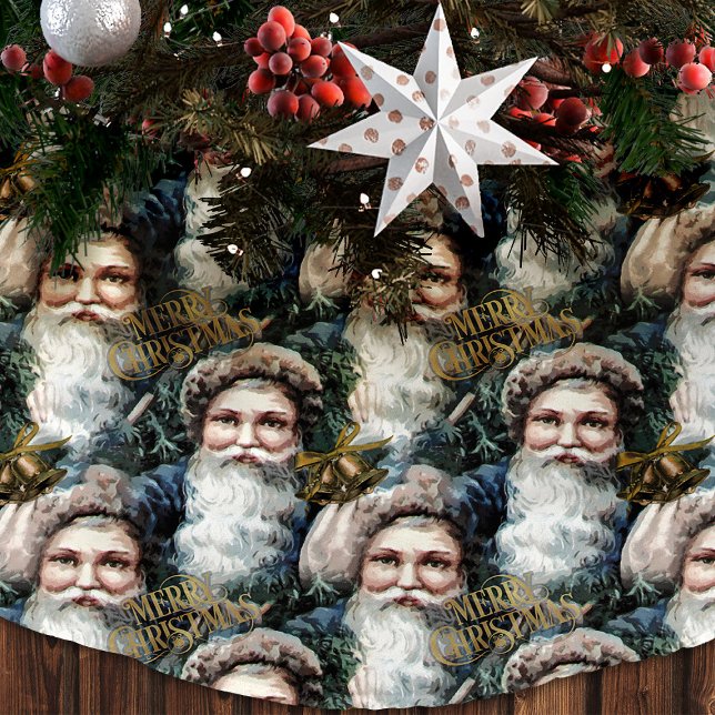 Vintage Santa Claus Red Christmas Tree Skirt (Vintage Santa Claus Christmas tree skirt. Christmas tree base cover)