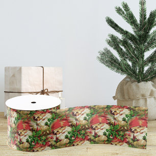 Vintage Santa Claus Red Christmas Tree Skirt Grosgrain Ribbon