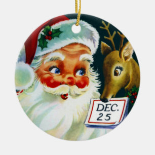Vintage Santa Claus & Reindeer Christmas Ornament