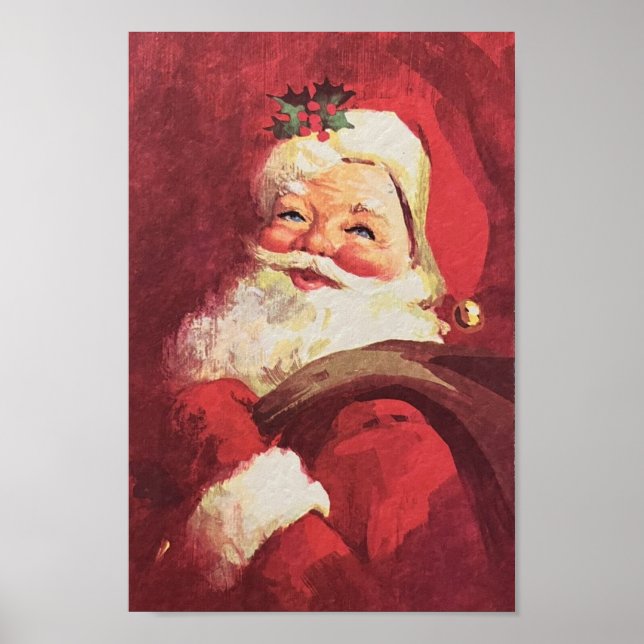 Vintage Santa Claus Reindeer Mid Century Poster (Front)