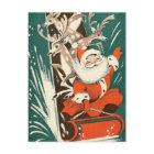 Vintage Santa Claus + Reindeer Sledding Retro xmas
