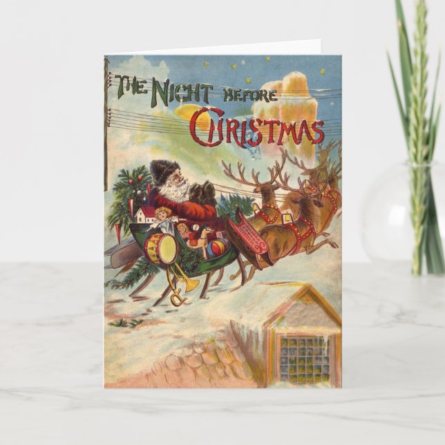 Vintage Santa Claus Reindeer Sleigh greeting card (Front)