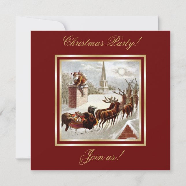 Vintage Santa Claus Reindeer Sleigh invitation (Front)