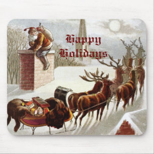 Vintage Santa Claus Reindeer Sleigh mousepad