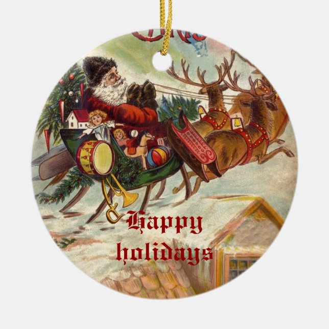 Vintage Santa Claus Reindeer Sleigh ornaments (Front)