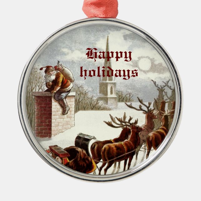 Vintage Santa Claus Reindeer Sleigh ornaments (Front)