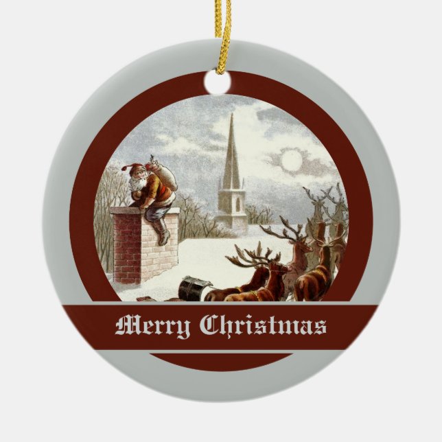 Vintage Santa Claus Reindeer Sleigh ornaments (Front)