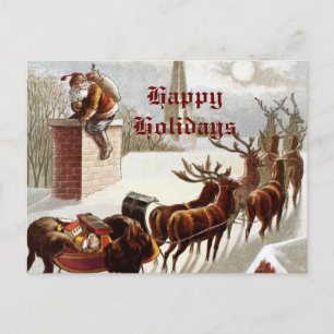 Vintage Santa Claus Reindeer Sleigh postcard