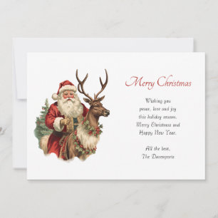Vintage Santa Claus Riding a Reindeer Christmas Holiday Card