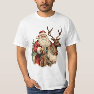 Vintage Santa Claus Riding a Reindeer Christmas T-Shirt