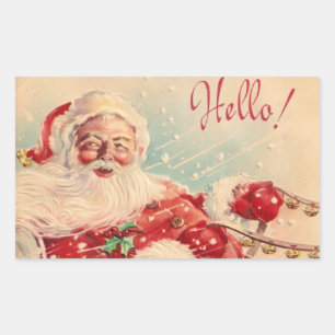 Vintage Santa Claus Riding Sleigh Rectangular Sticker