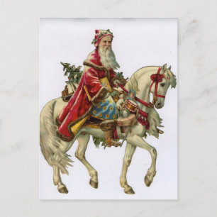 Vintage Santa Claus Riding White Horse Holiday Postcard