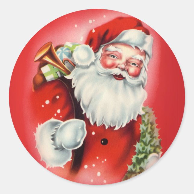 Vintage Santa Claus Round Sticker (Front)