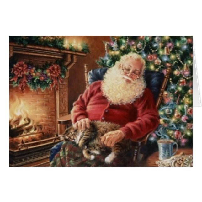 Vintage Santa Claus Sleeping With The Cat (Front Horizontal)