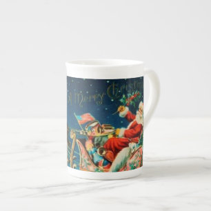 Vintage Santa Claus Sleigh Christmas Holiday Bone China Mug