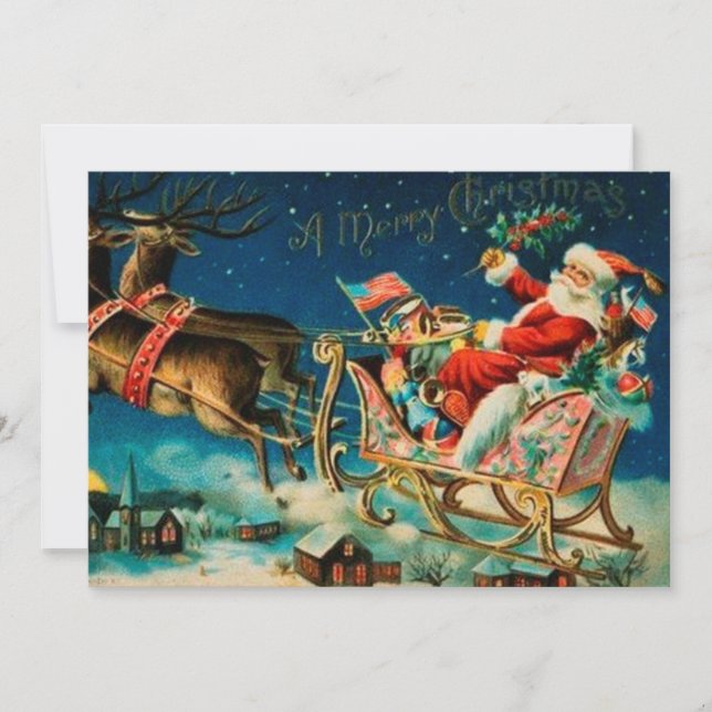 Vintage Santa Claus Sleigh Christmas Holiday Card (Front)
