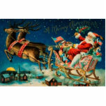 Vintage Santa Claus Sleigh Christmas Holiday Photo Sculpture Decoration<br><div class="desc">Original vintage Santa Claus on sleigh with reindeers illustration.</div>